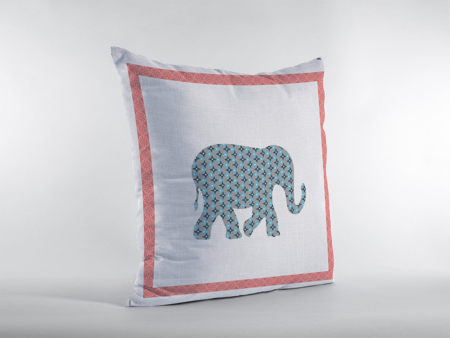 18” Blue Pink Elephant Indoor Outdoor Throw Pillow