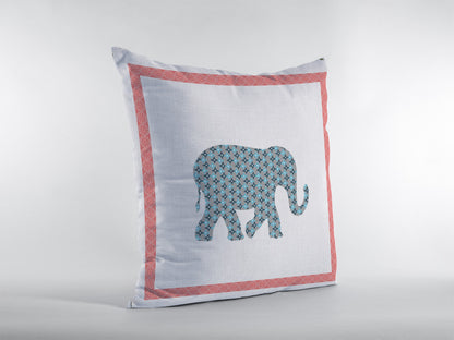 18” Blue Pink Elephant Indoor Outdoor Throw Pillow