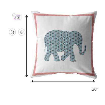 18” Blue Pink Elephant Indoor Outdoor Throw Pillow