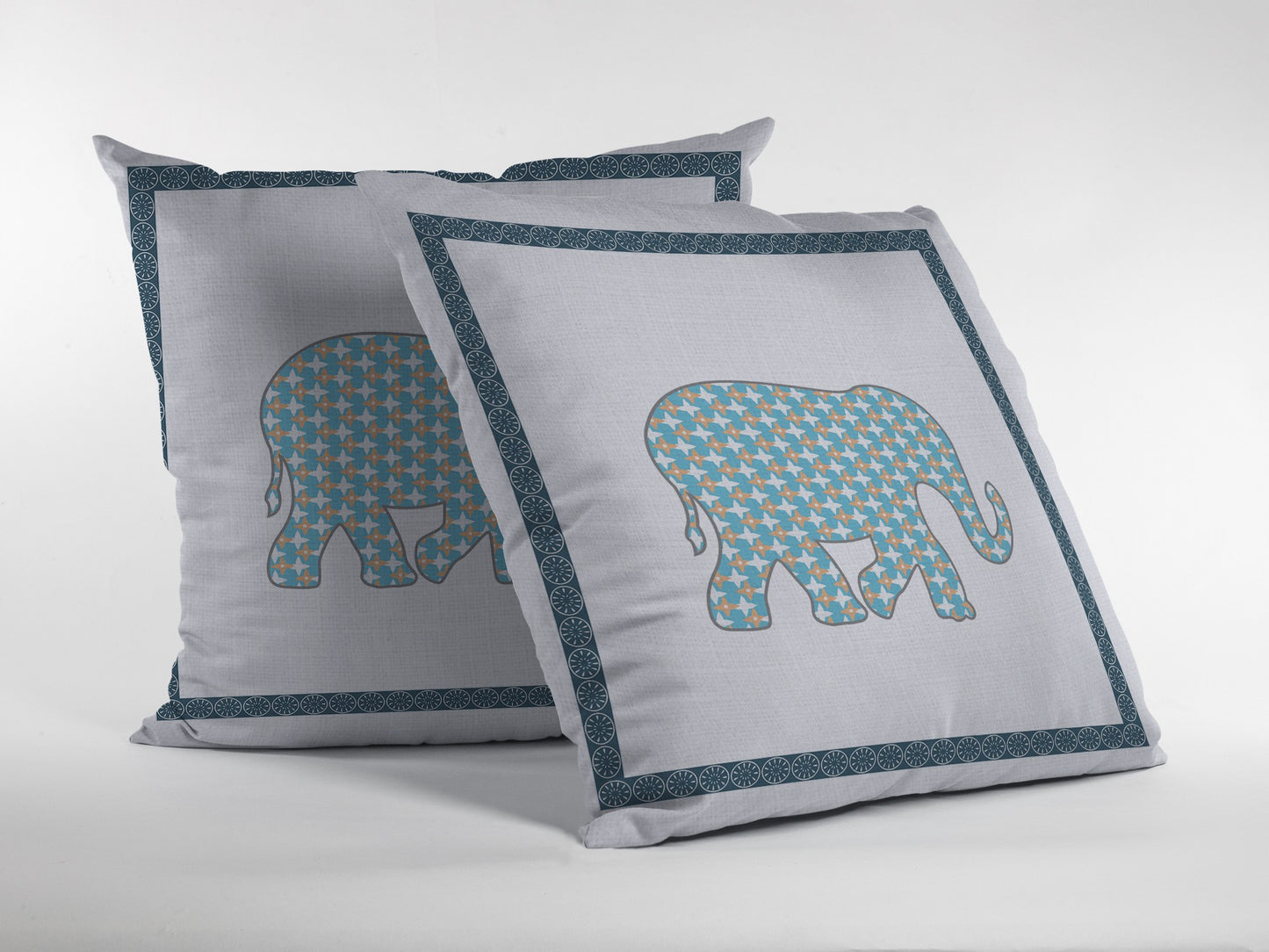 16” Blue White Elephant Indoor Outdoor Throw Pillow