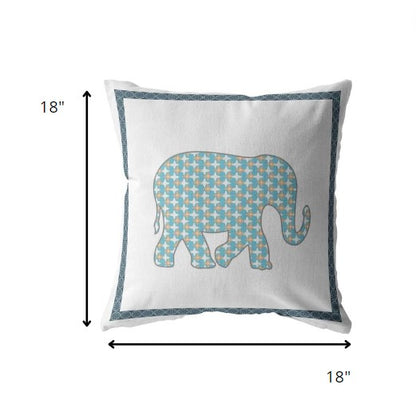 18” Blue White Elephant Indoor Outdoor Throw Pillow