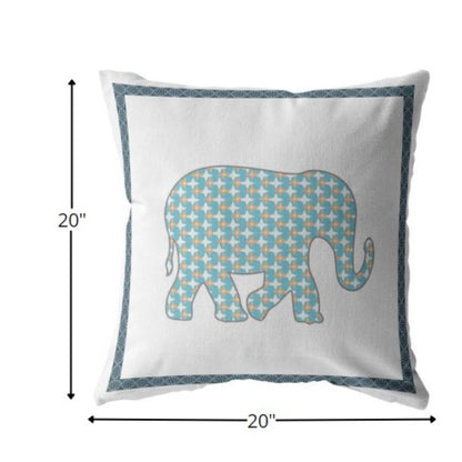 18” Blue White Elephant Indoor Outdoor Throw Pillow