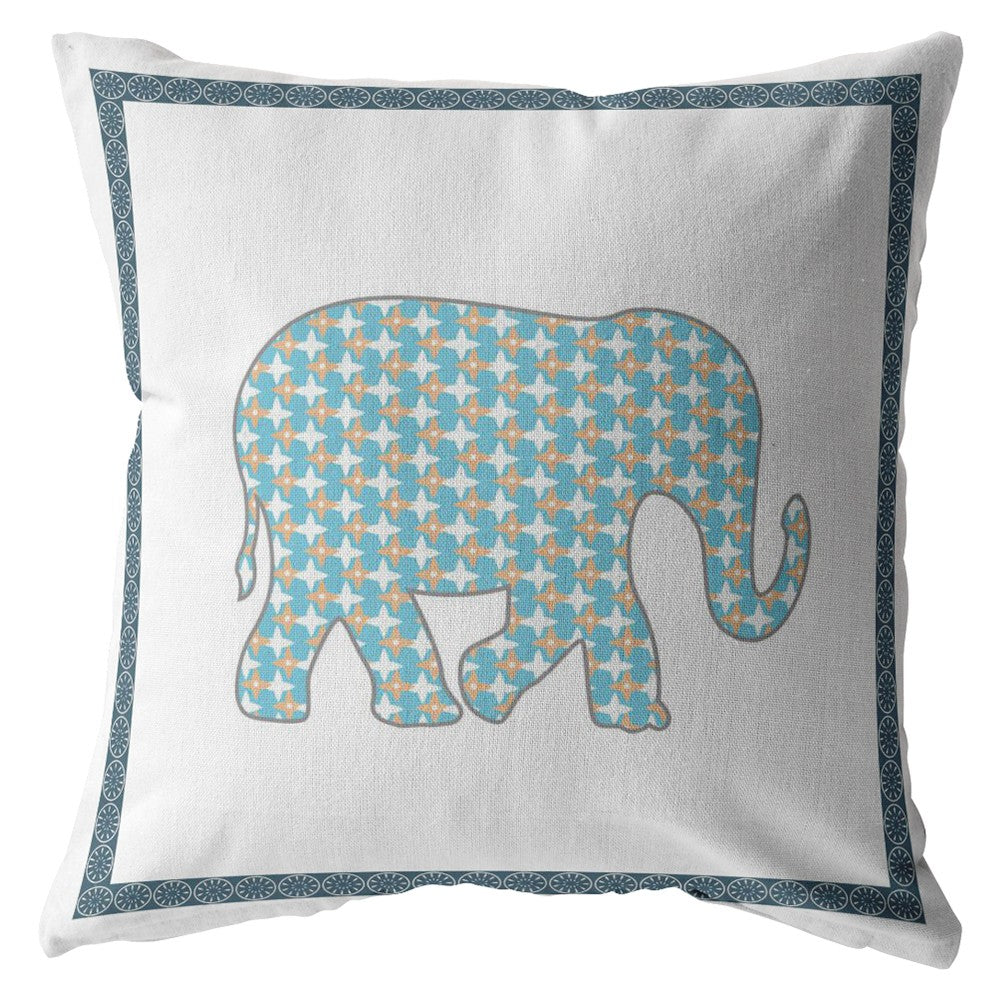 18” Blue White Elephant Indoor Outdoor Throw Pillow