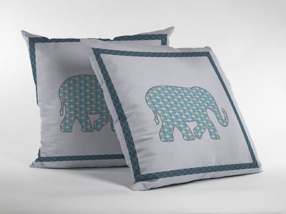 18” Blue White Elephant Indoor Outdoor Throw Pillow