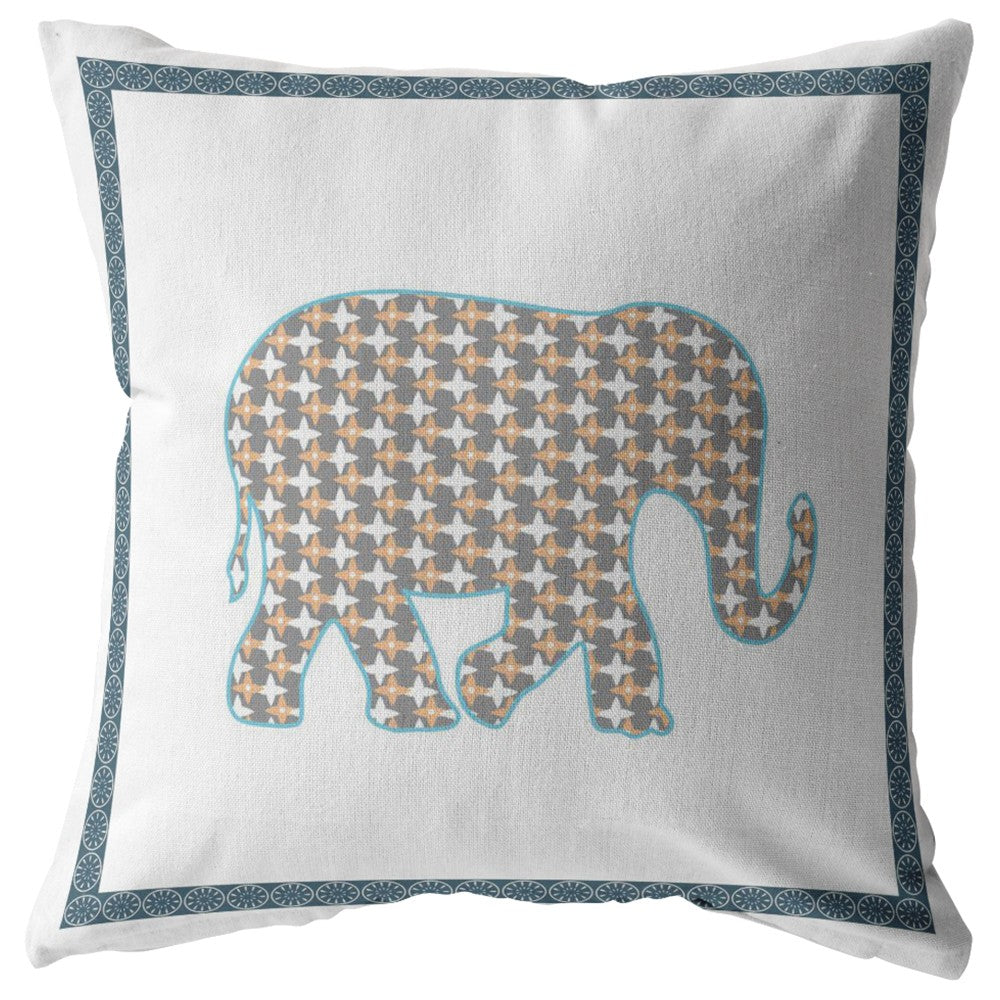 16” Gold White Elephant Indoor Outdoor Throw Pillow