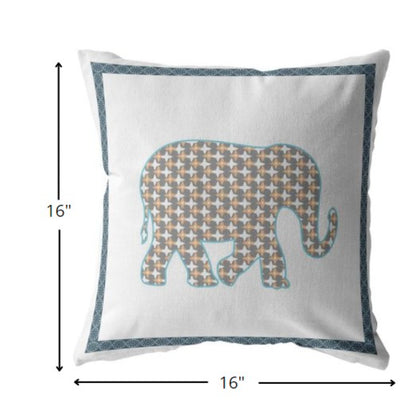 16” Gold White Elephant Indoor Outdoor Throw Pillow