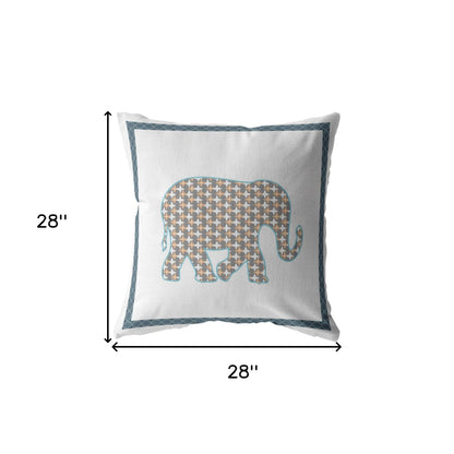 18” Gold White Elephant Indoor Outdoor Throw Pillow