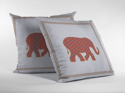 16” Orange White Elephant Indoor Outdoor Throw Pillow