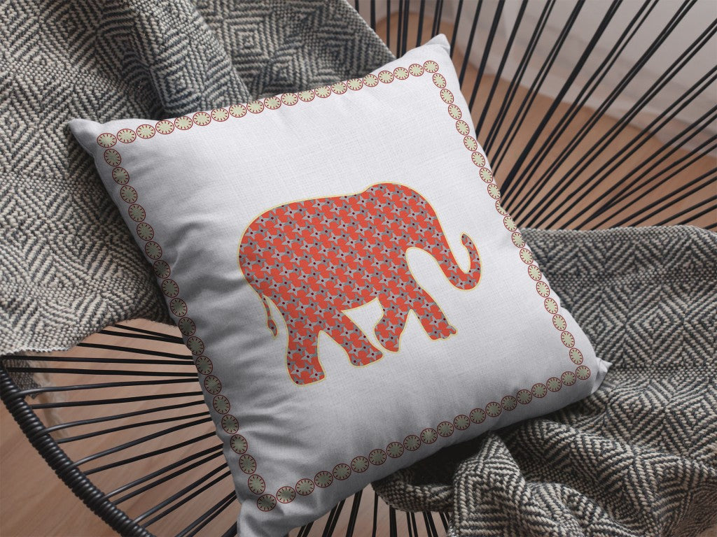 16” Orange White Elephant Indoor Outdoor Throw Pillow