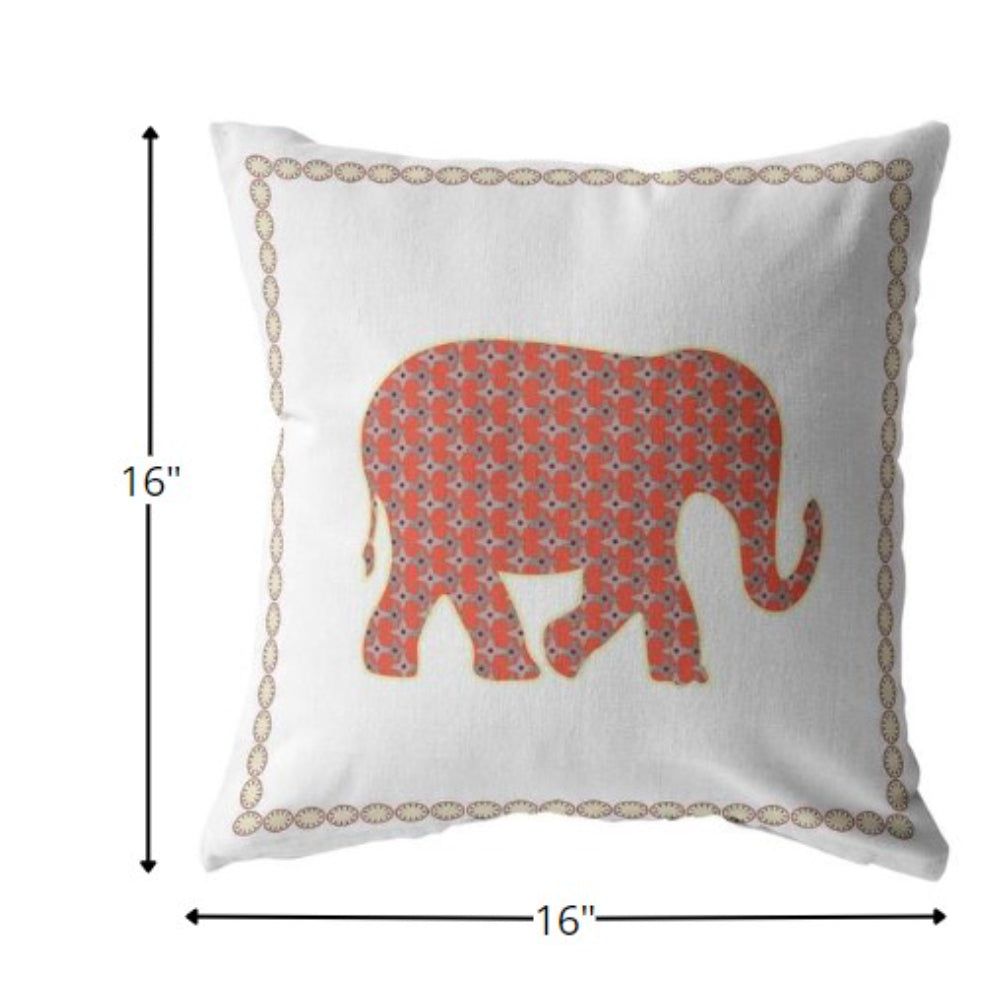 16” Orange White Elephant Indoor Outdoor Throw Pillow