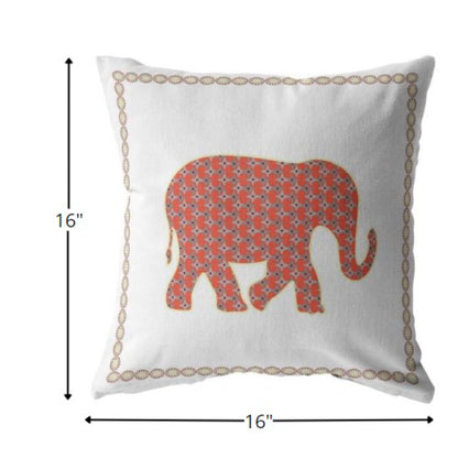 16” Orange White Elephant Indoor Outdoor Throw Pillow