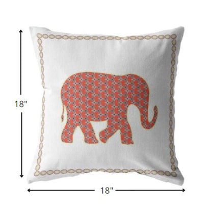 18” Orange White Elephant Indoor Outdoor Throw Pillow