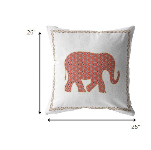 18” Orange White Elephant Indoor Outdoor Throw Pillow