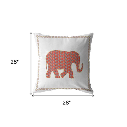 18” Orange White Elephant Indoor Outdoor Throw Pillow