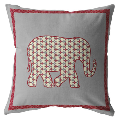 18” Red Gray Elephant Indoor Outdoor Throw Pillow