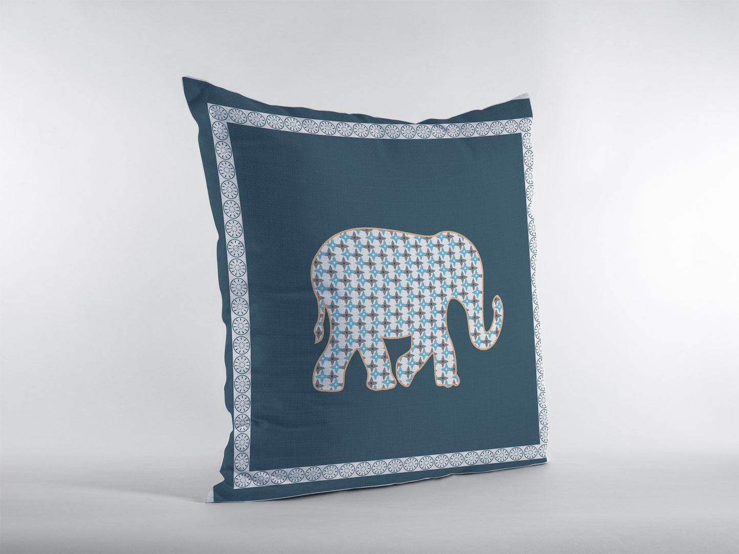 16” Spruce Blue Elephant Indoor Outdoor Throw Pillow