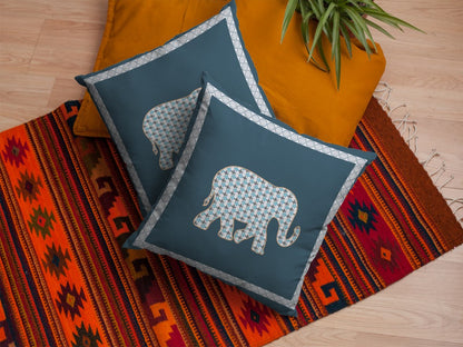 16” Spruce Blue Elephant Indoor Outdoor Throw Pillow