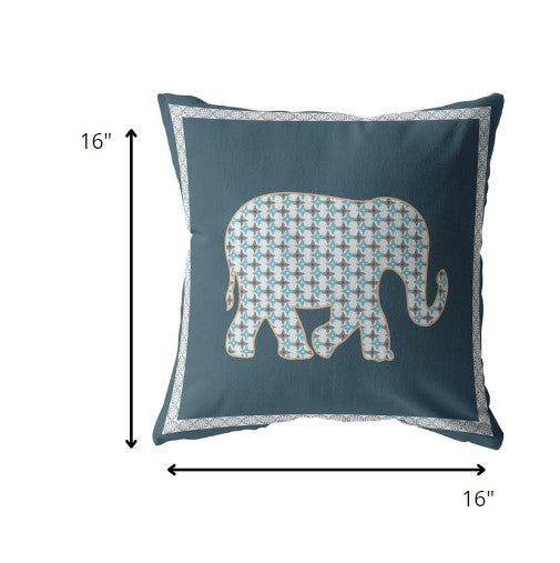 16” Spruce Blue Elephant Indoor Outdoor Throw Pillow