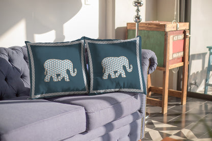 18” Spruce Blue Elephant Indoor Outdoor Throw Pillow