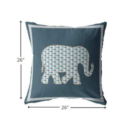 18” Spruce Blue Elephant Indoor Outdoor Throw Pillow