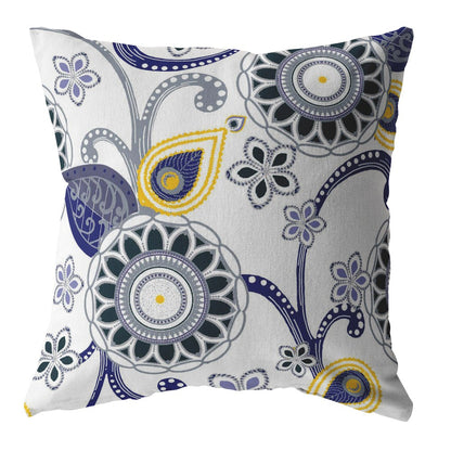 16” Navy White Floral Indoor Outdoor Throw Pillow