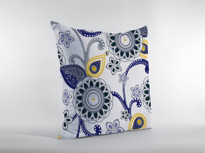 16” Navy White Floral Indoor Outdoor Throw Pillow