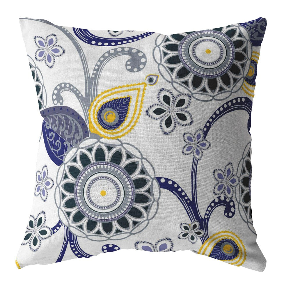 18” Navy White Floral Indoor Outdoor Throw Pillow