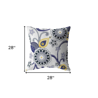 18” Navy White Floral Indoor Outdoor Throw Pillow