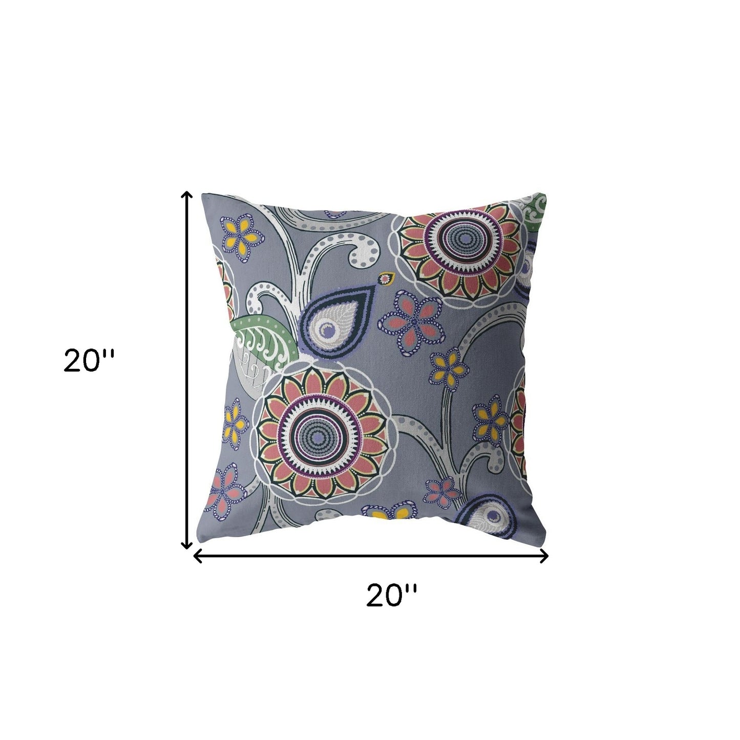 18” Gray Pink Floral Indoor Outdoor Throw Pillow