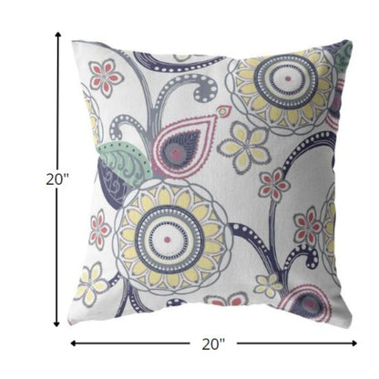 18” White Yellow Floral Indoor Outdoor Throw Pillow