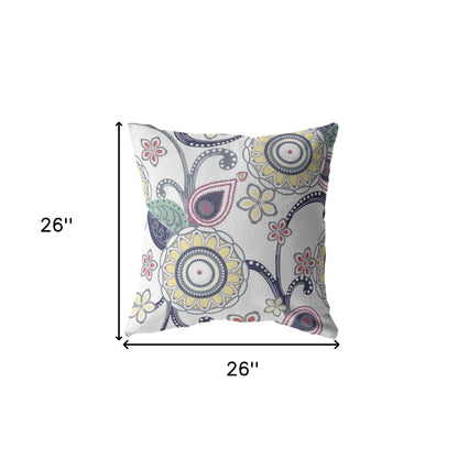 18” White Yellow Floral Indoor Outdoor Throw Pillow