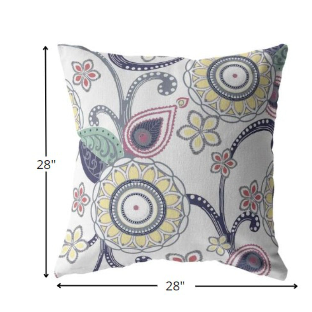 18” White Yellow Floral Indoor Outdoor Throw Pillow