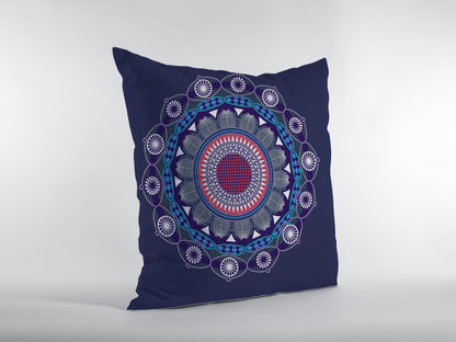 16" X 16" Navy Blue Blown Seam Geometric Indoor Outdoor Throw Pillow