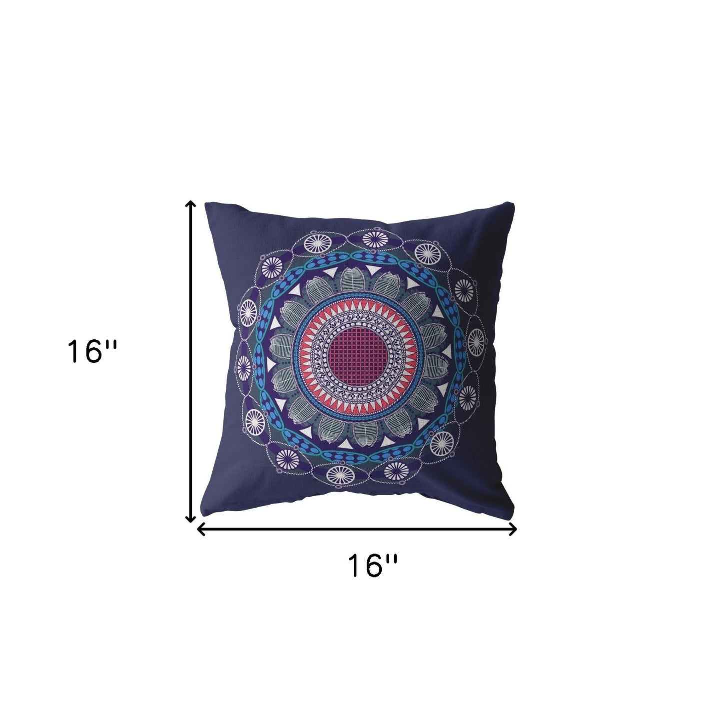 16" X 16" Navy Blue Blown Seam Geometric Indoor Outdoor Throw Pillow