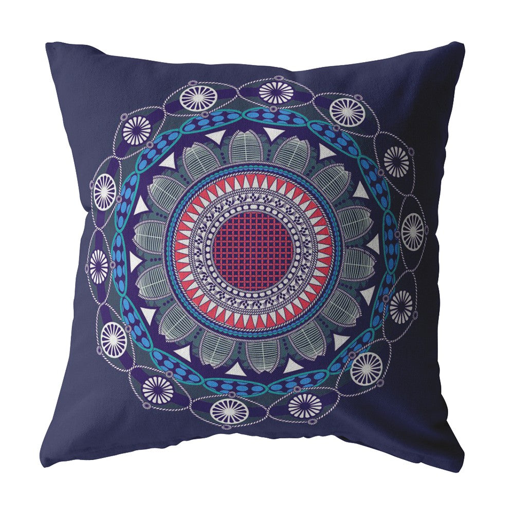 18" X 18" Navy Blue Blown Seam Geometric Indoor Outdoor Throw Pillow