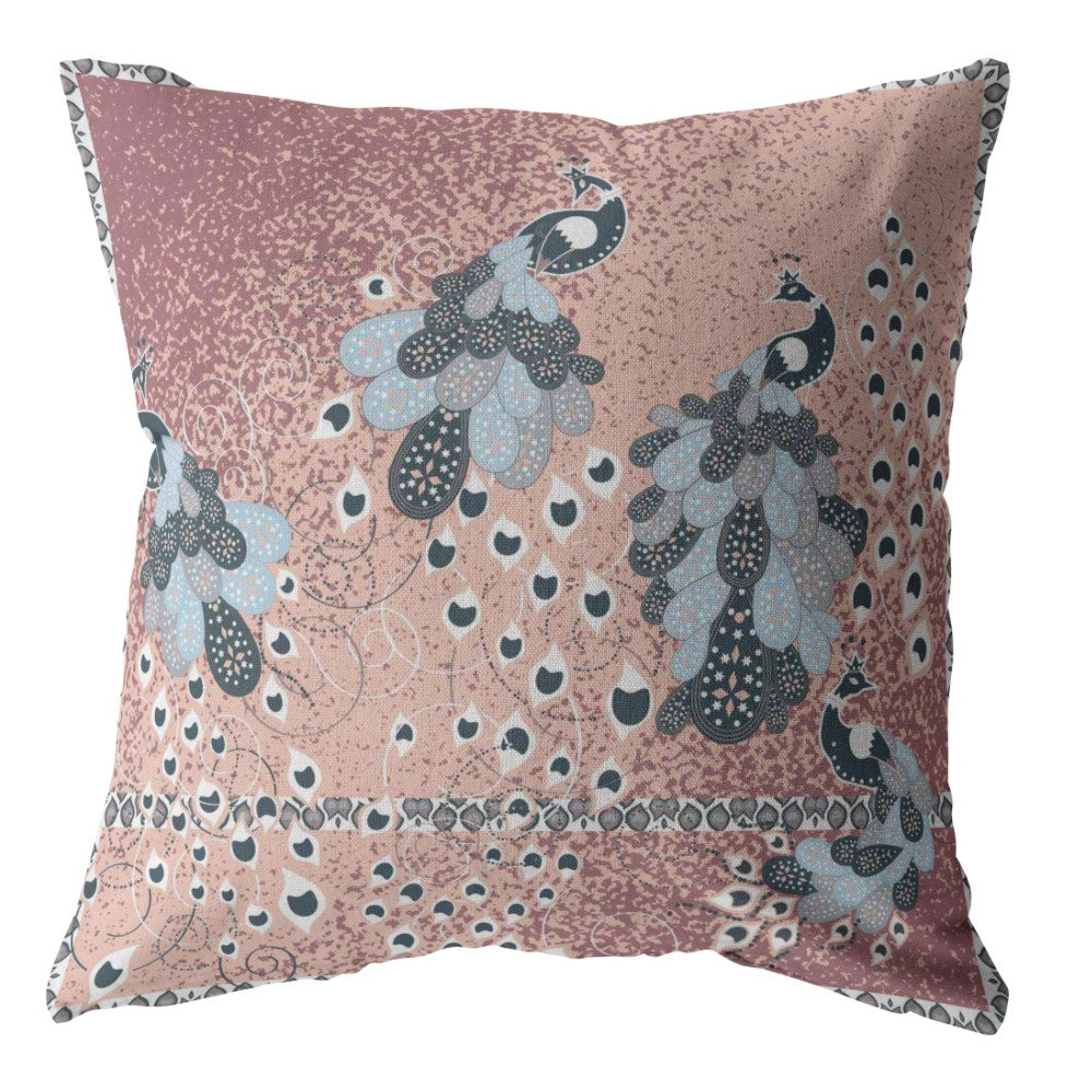 16” Dusty Pink Boho Bird Indoor Outdoor Throw Pillow