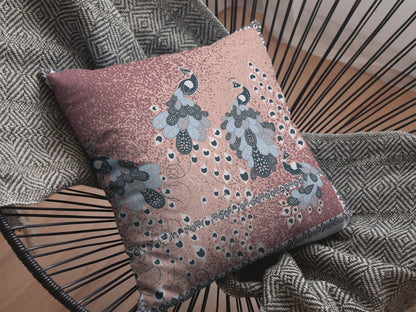 16” Dusty Pink Boho Bird Indoor Outdoor Throw Pillow