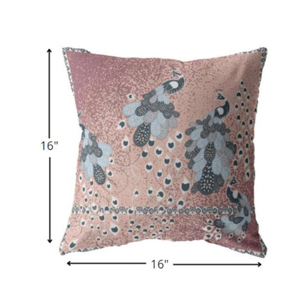 16” Dusty Pink Boho Bird Indoor Outdoor Throw Pillow