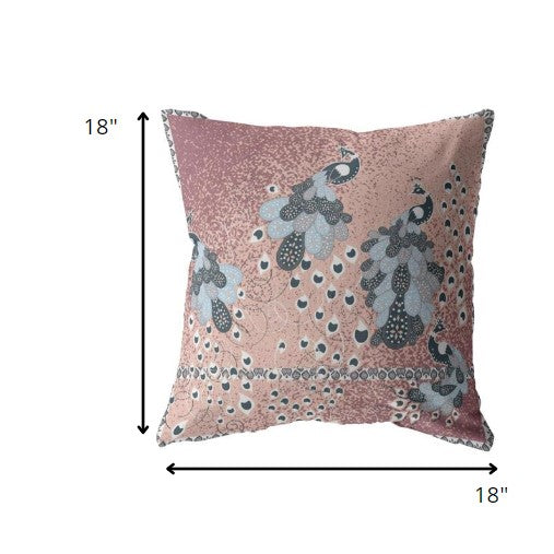 18” Dusty Pink Boho Bird Indoor Outdoor Throw Pillow