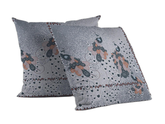 16” Gray Black Boho Bird Indoor Outdoor Throw Pillow