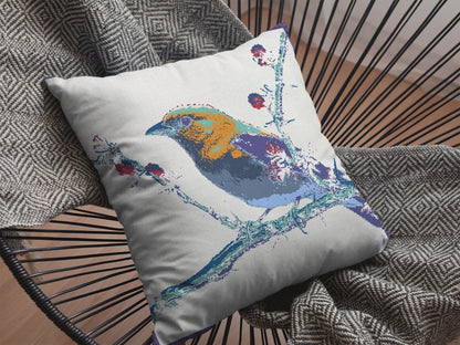 16” Blue White Robin Indoor Outdoor Throw Pillow