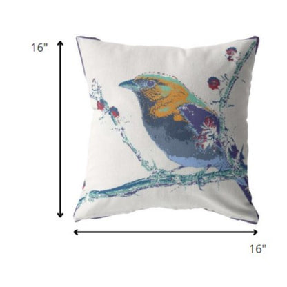 16” Blue White Robin Indoor Outdoor Throw Pillow