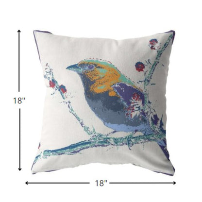 18” Blue White Robin Indoor Outdoor Throw Pillow