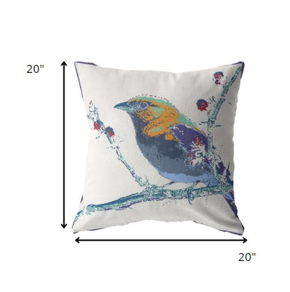 18” Blue White Robin Indoor Outdoor Throw Pillow