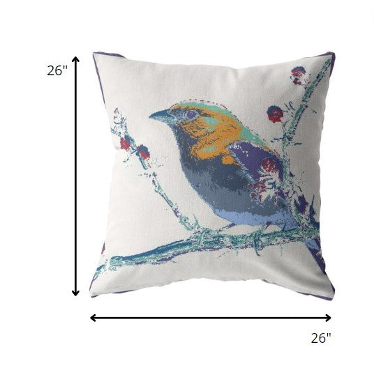 18” Blue White Robin Indoor Outdoor Throw Pillow