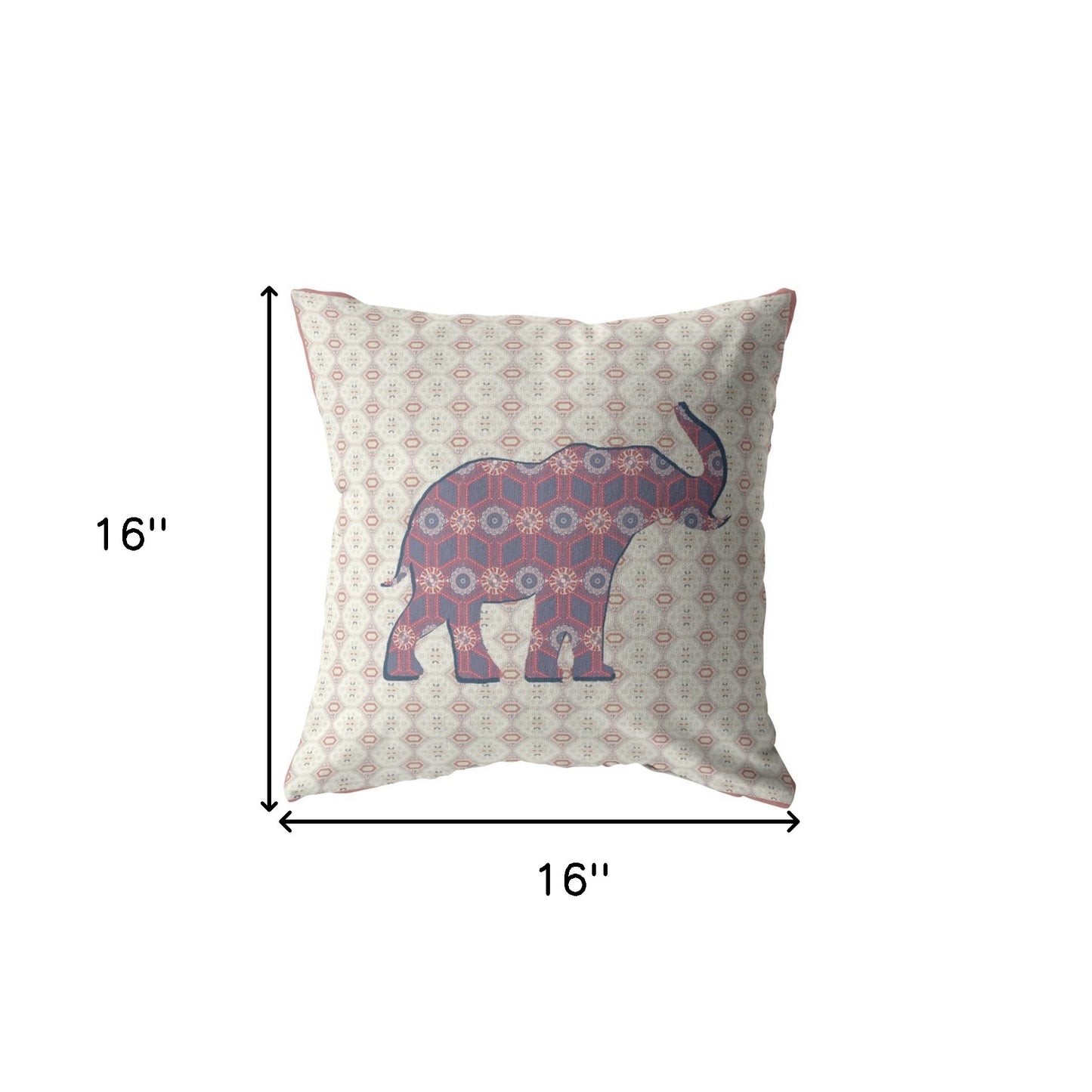 16" Magenta Elephant Indoor Outdoor Throw Pillow