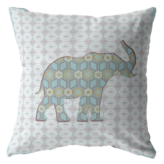 16" Blue Elephant Indoor Outdoor Throw Pillow