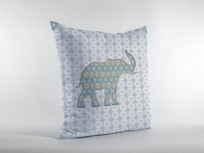 16" Blue Elephant Indoor Outdoor Throw Pillow