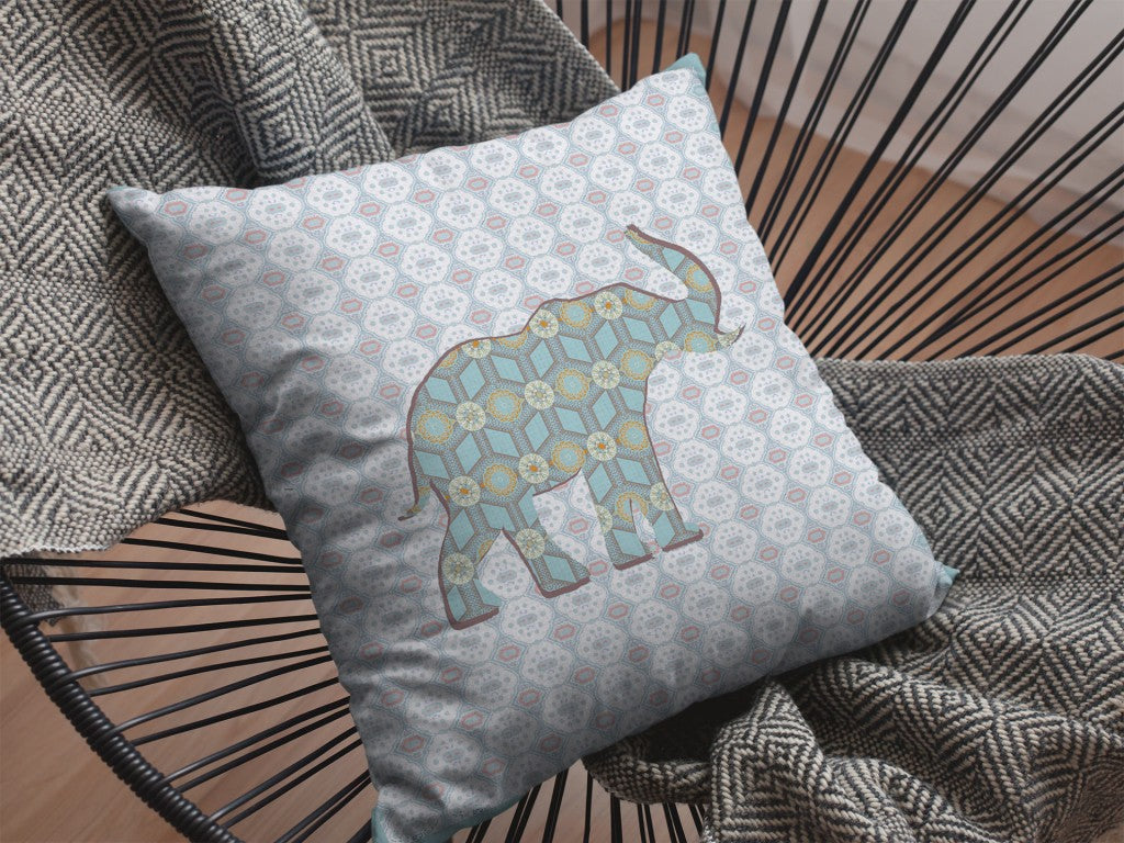 16" Blue Elephant Indoor Outdoor Throw Pillow