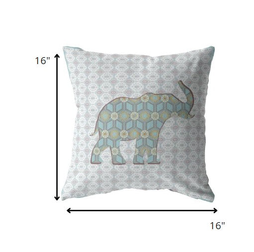 16" Blue Elephant Indoor Outdoor Throw Pillow